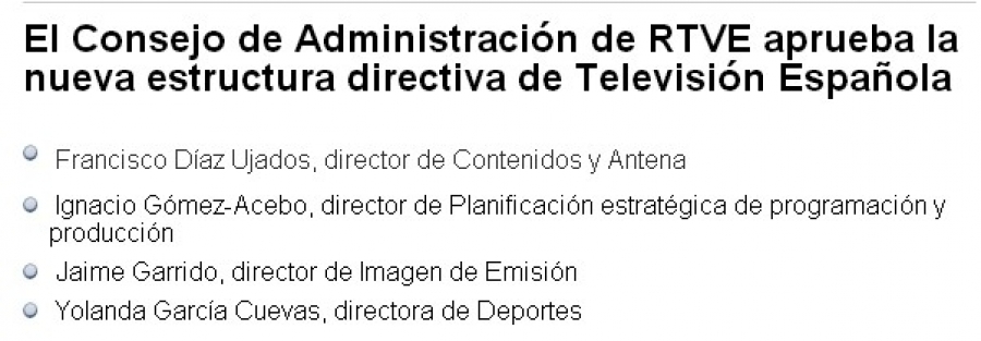 Nueva estructura directiva en RTVE